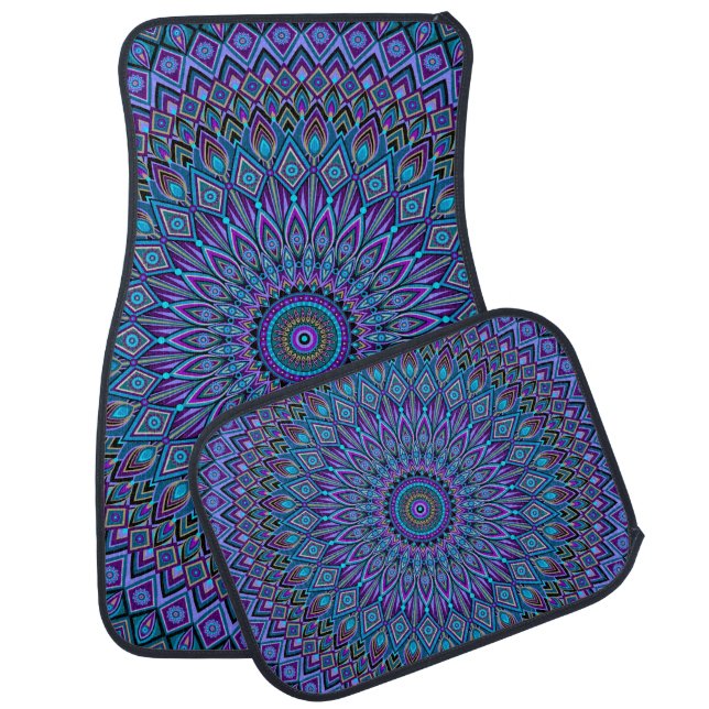 Mandala Boho Blue Teal Purple Peacock Gold Magic Car Floor Mat (Set)