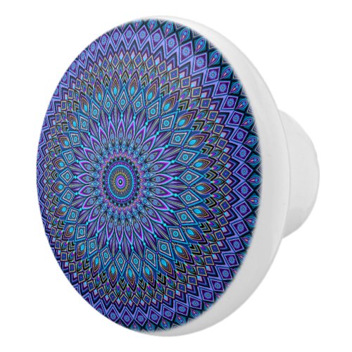 Mandala Boho Blue Teal Purple Peacock Gold Magic Ceramic Knob