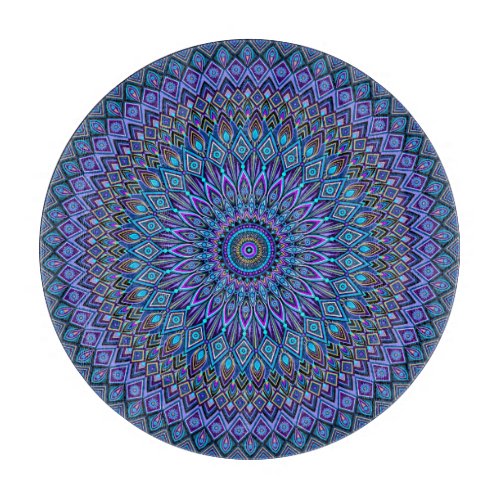 Mandala Boho Blue Teal Purple Peacock Gold Magic Cutting Board