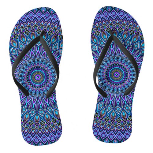 Mandala Boho Blue Teal Purple Peacock Gold Magic Flip Flops