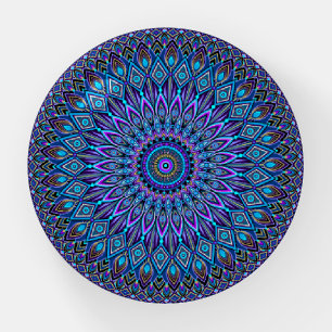 Mandala Boho Blue Teal Purple Peacock Gold Magic Paperweight