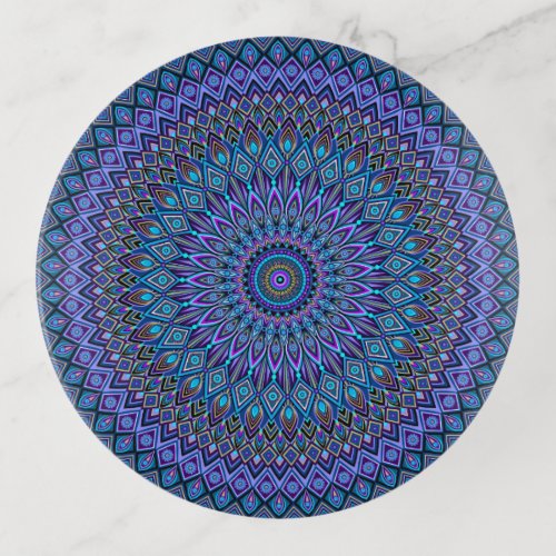 Mandala Boho Blue Teal Purple Peacock Gold Magic Trinket Tray