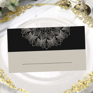 Mandala Boho Chic Indian Elegant Black Wedding  Place Card