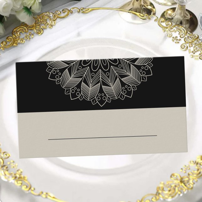 Mandala Boho Chic Indian Elegant Black Wedding  Place Card (Creator Uploaded)