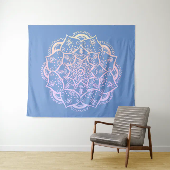 Mandala Boho Pastel Blue Gradient Tapestry Zazzle