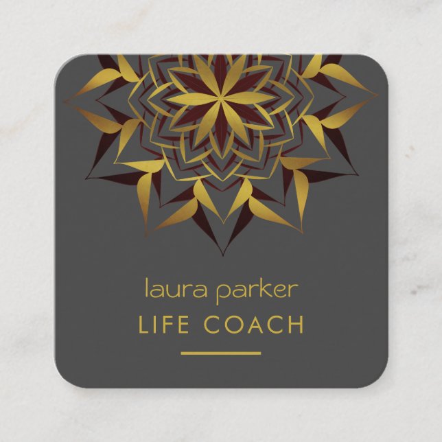 Mandala Boho Tribal Art Yoga Massage Therapy Square Business Card (Front)