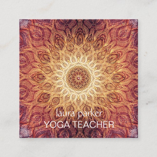 Mandala Boho Yoga Meditation Holistic Health Squar Square Business Card (Front)