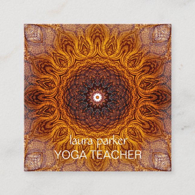 Mandala Boho Yoga Meditation Holistic Health Squar Square Business Card (Front)