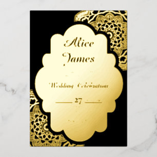 Mandala Border Elegant Black Gold Foil Wedding Invitation