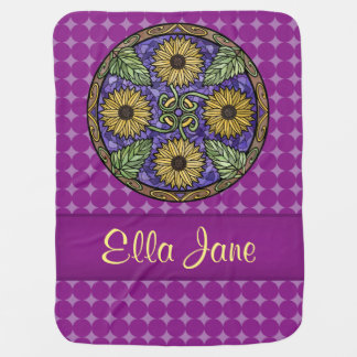 Mandala Bright Sunflowers Purple Name Custom Swaddle Blanket
