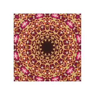 Mandala brooch, geometric vintage background. wood wall art