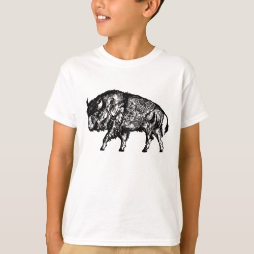 Mandala Buffalo Bull Kids T_Shirt