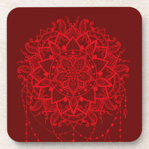 Mandala burgundy Indian Beverage Coaster
