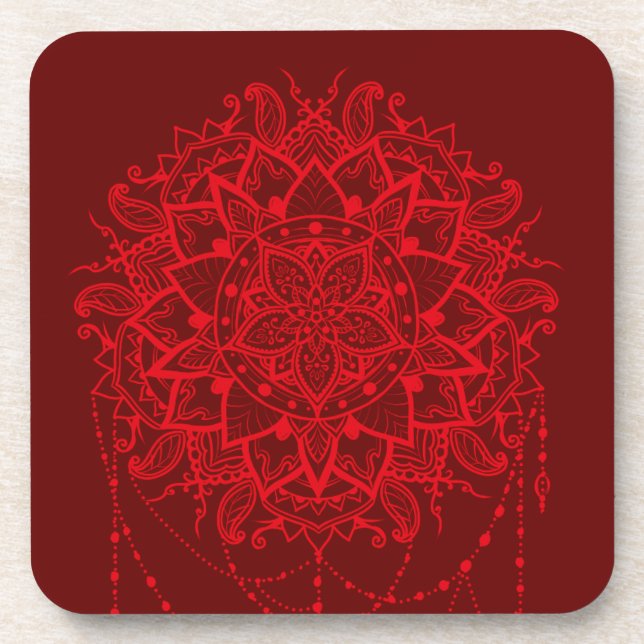 Mandala burgundy Indian Beverage Coaster (Front)