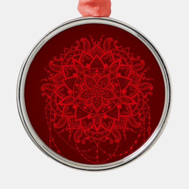 Mandala burgundy Indian Metal Ornament (Front)