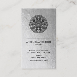 Mandala Business Card   Faux Silver Texture