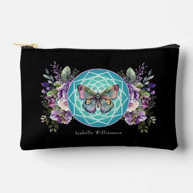 Mandala Butterfly Purple Floral Esoteric Psychic Accessory Pouch (Front)