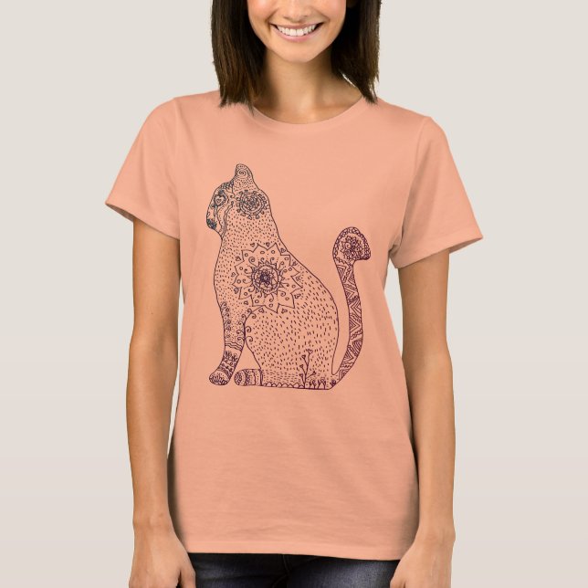 Mandala Cat 3/4 Sleeve Raglan T-Shirt (Front)