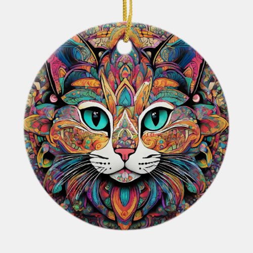 Mandala Cat Ceramic Ornament