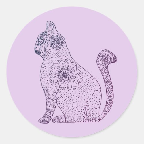 Mandala Cat Classic Round Sticker Glossy Classic Round Sticker