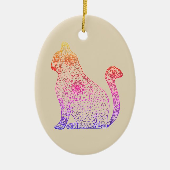 Mandala Cat Oval Ornament (Front)