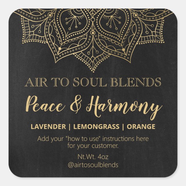 Mandala Chalkboard Black And Gold Blend Labels (Front)