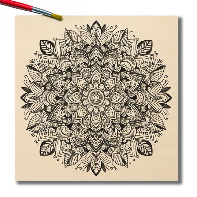 Mandala Chronicles ser.1 #01C Colorable Wood Art (Coloring Birch Wood Mandala)