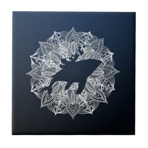Mandala Circle Blue Humpback Whale Ceramic Tile