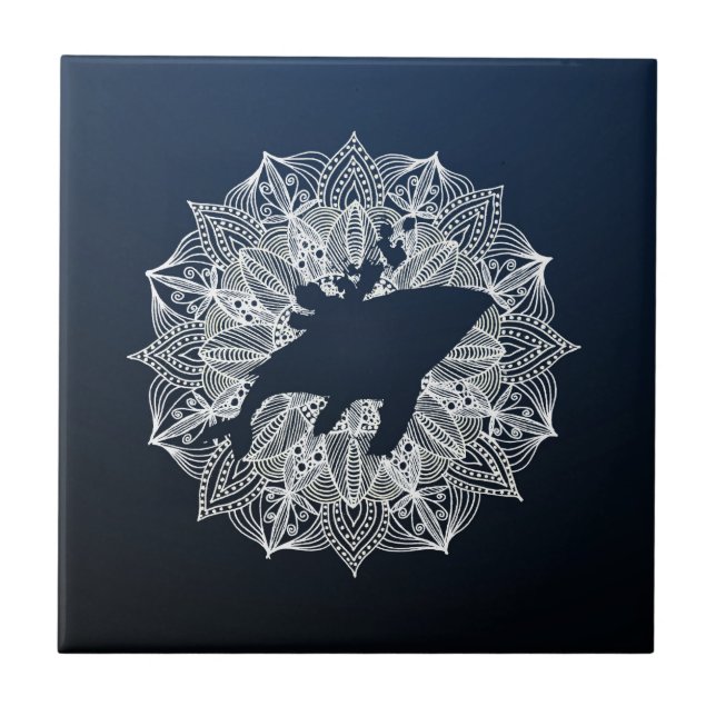 Mandala Circle Blue Humpback Whale Ceramic Tile (Front)