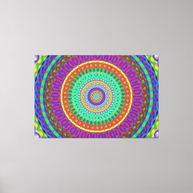 Mandala Circle Green Dots Stretched Canvas Print (Front)