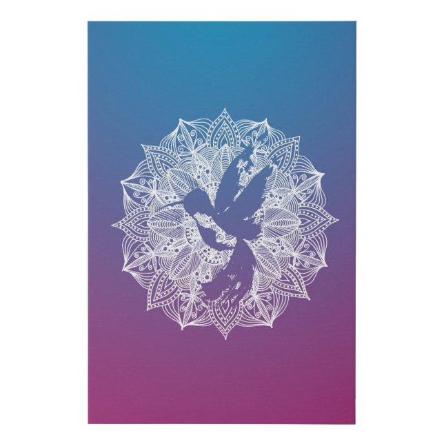 Mandala Circle Purple Hummingbird Faux Canvas Print (Front)