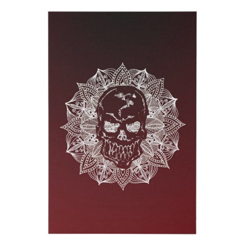 Mandala Circle Red Human Skull Faux Canvas Print