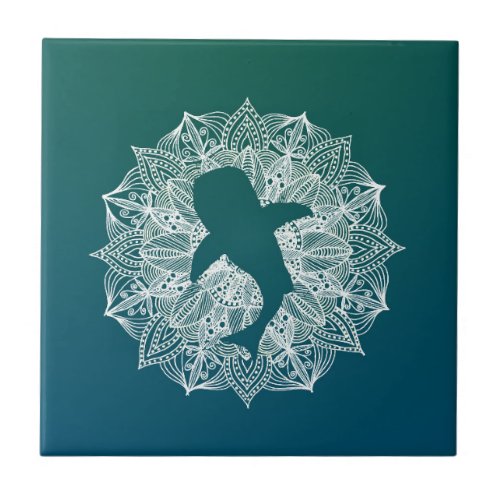 Mandala Circle Turquoise Whale Shark Ceramic Tile