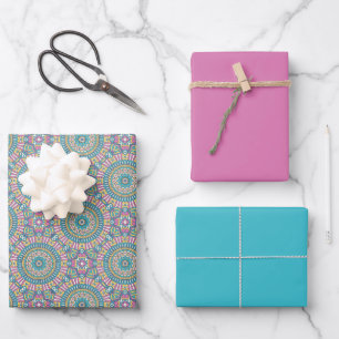 Mandala Circles Turquoise and Pink Wrapping Paper Sheets