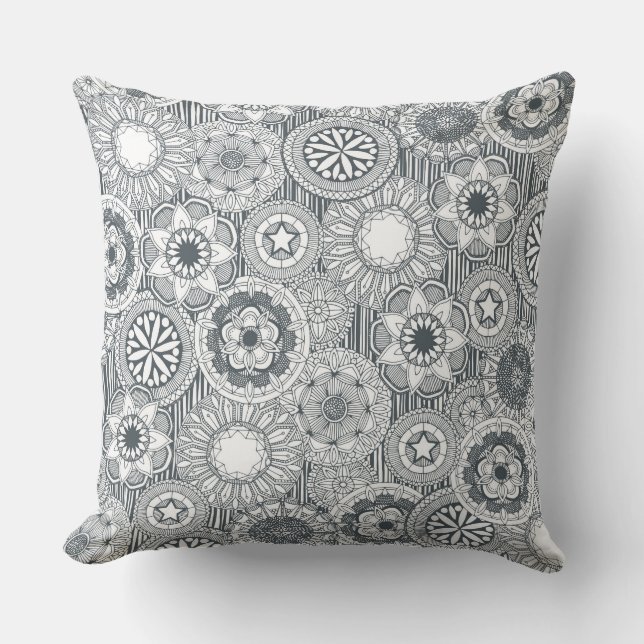 mandala cirque metal white throw pillow (Front)