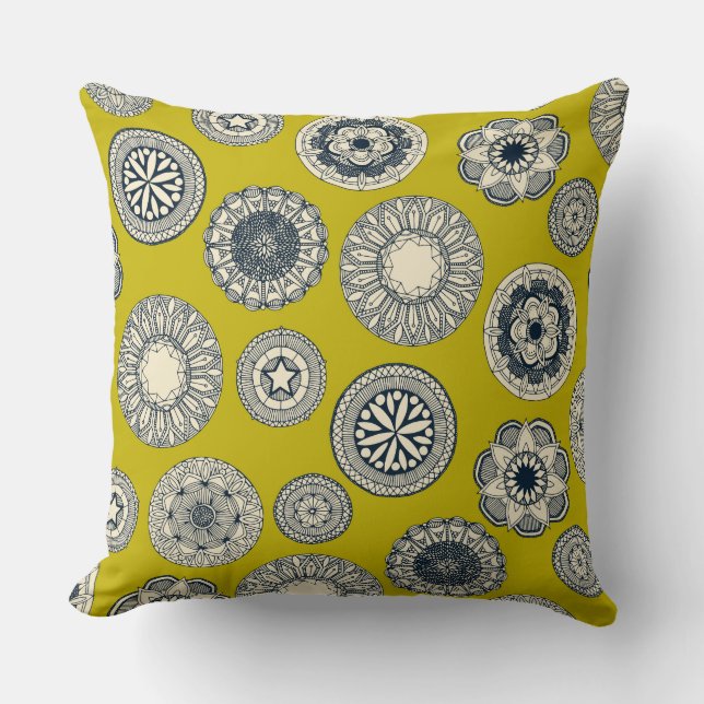 mandala cirque spot chartreuse throw pillow (Front)