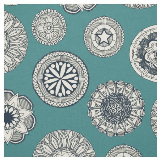 mandala cirque spot teal fabric
