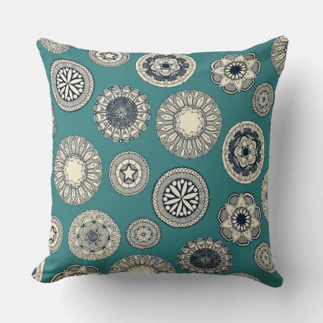 mandala cirque spot teal throw pillow (Front)