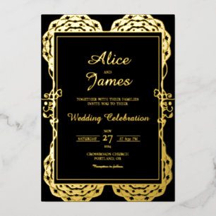 Mandala Classic Black Gold Foil Indian Wedding Invitation