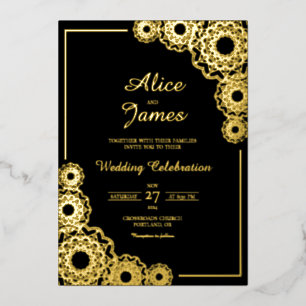 Mandala Classic Black Gold Foil Indian Wedding Invitation