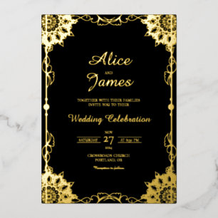 Mandala Classic Black Gold Foil Wedding Invitation