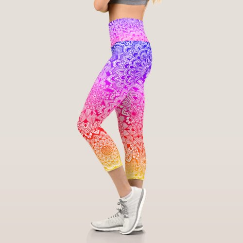 Mandala Collage Pattern Rainbow Colors Capri Leggings