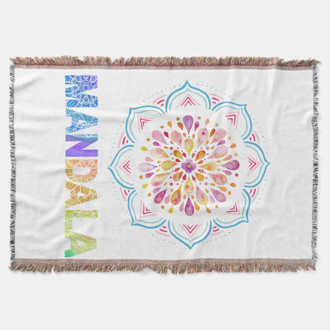 MANDALA COLORED LOTUS FLOWER THROW BLANKET (Front)