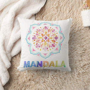 MANDALA COLORED LOTUS FLOWER THROW PILLOW