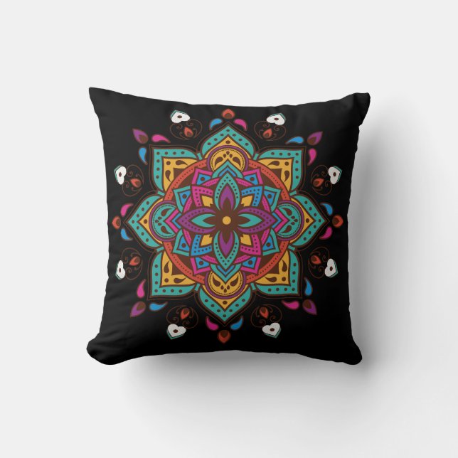 "Mandala" colored Throw Pillow (Front)