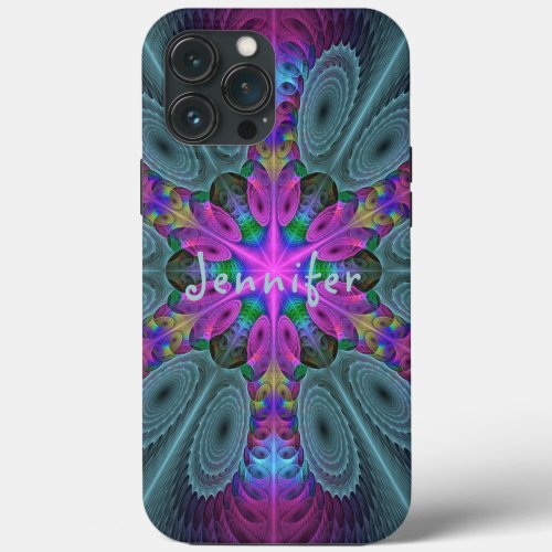 Mandala Colorful Fractal Art Kaleidoscope Own Name iPhone 13 Pro Max Case
