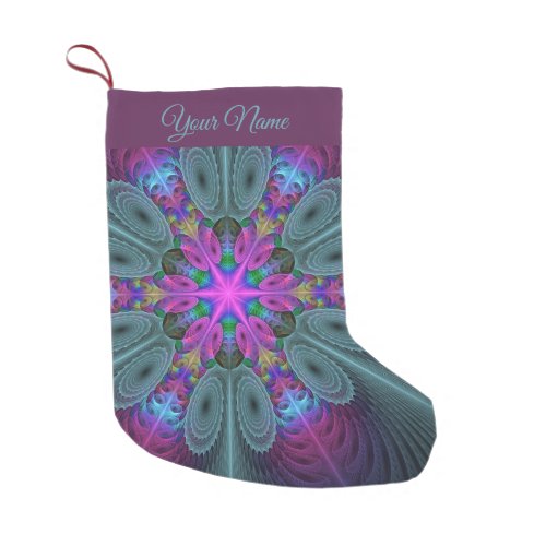 Mandala Colorful Fractal Art With Pink Own Name Small Christmas Stocking