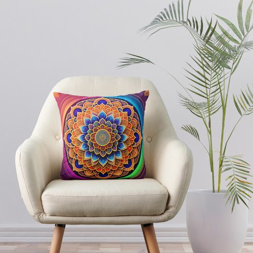 Mandala Colorful Illustration Throw Pillow