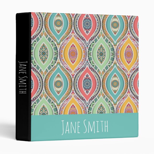 Mandala colorful Moroccan ethnic pattern 3 Ring Binder (Front/Spine)