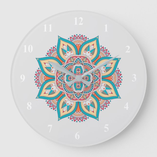 Mandala colorful Moroccan ethnic pattern Large Clock (Front)